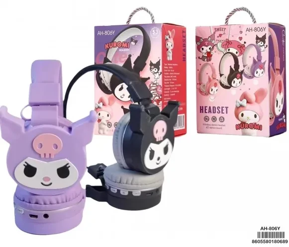 سماعات رأس لاسلكية بتقنية البلوتوث بتصميم شخصية كرتونية كورومي AH806Y